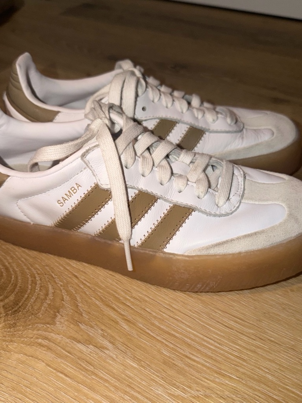 adidas Sambae White & Tan Gum Sole Sneakers